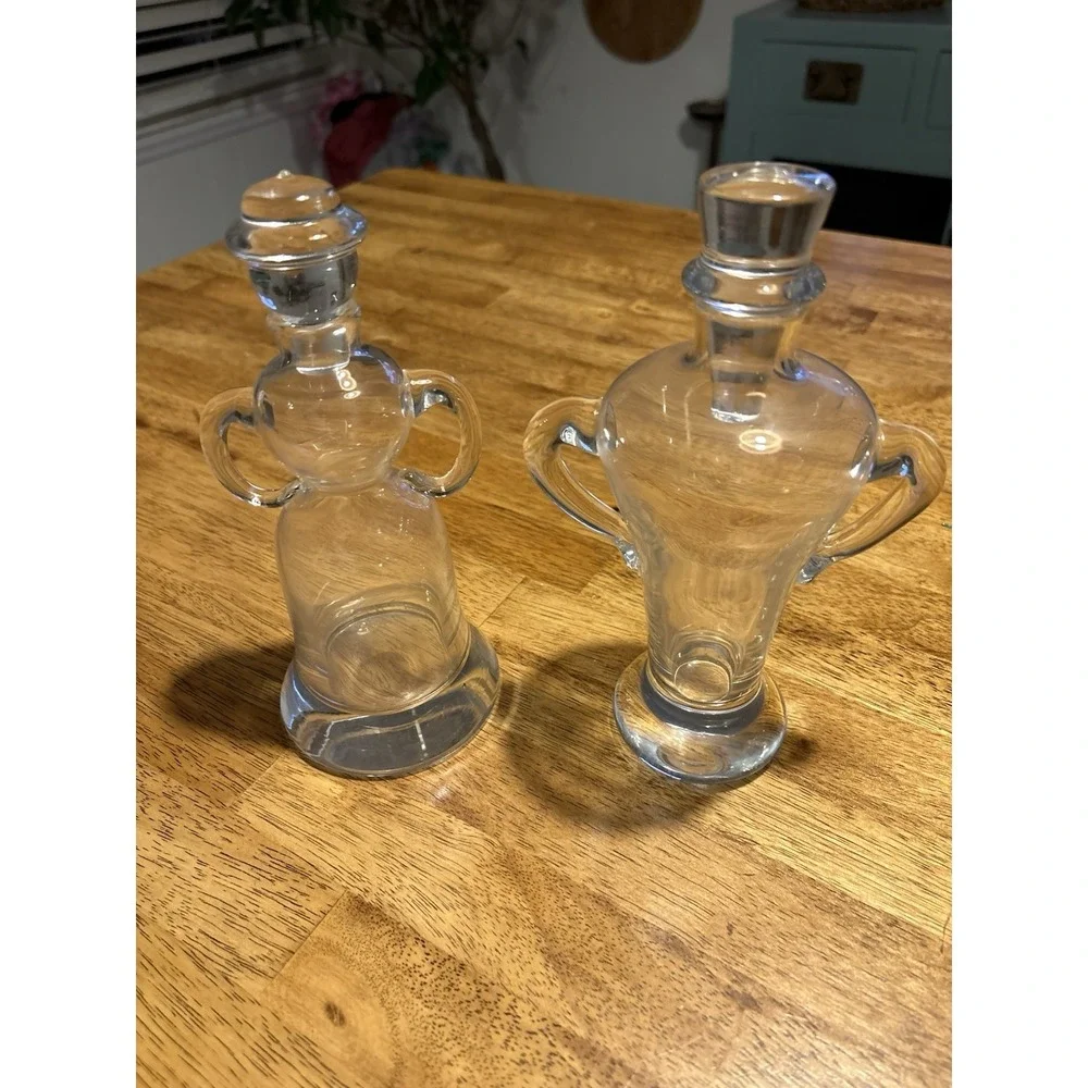 NEW Vintage Neiman Marcus Mr. & Mrs. Oil and Vinegar Cruets Hand-Blown Glass